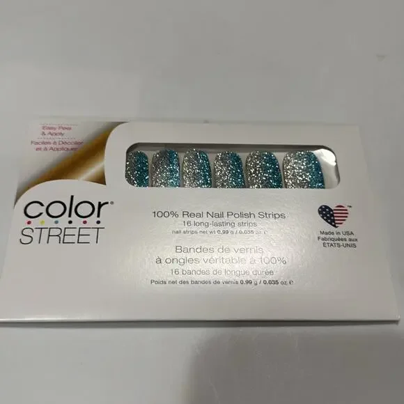 NWT Color Street "French Riviera" Blue Silver Glitter Nail Strips - Picture 2 of 4